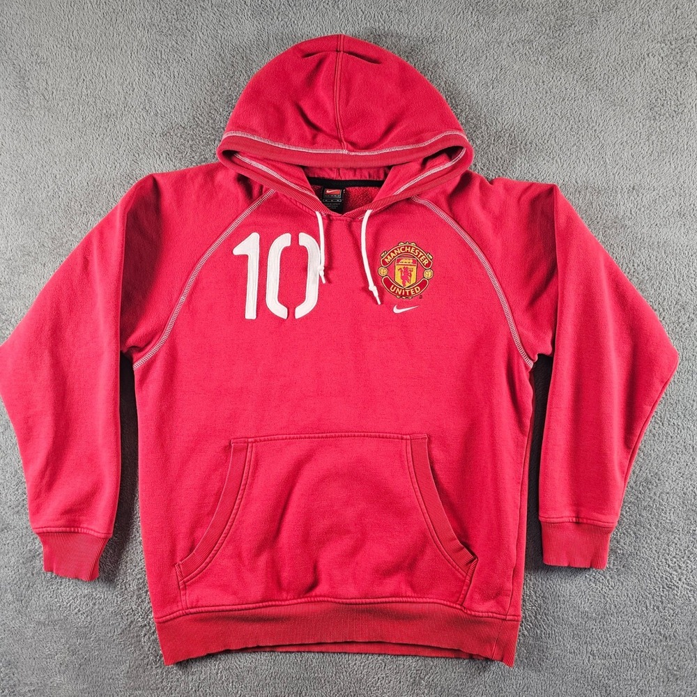 Vintage Nike Team Manchester United Hoodie Red‎ Mens Medium Soccer Pullover Y2K